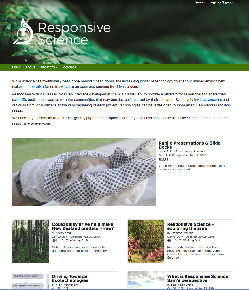 screenshot of Responsive Science PubPub research community